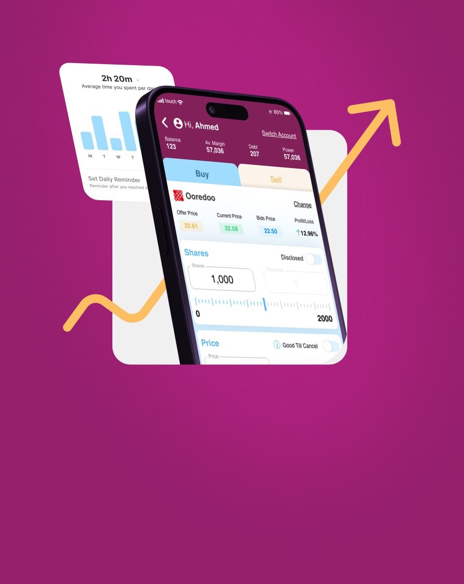 The Group Qatar, UX/UI design, UX research, stock exchange, mobile application 