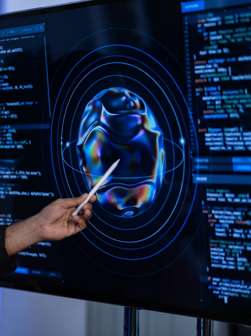 Researcher analyzing data from AI